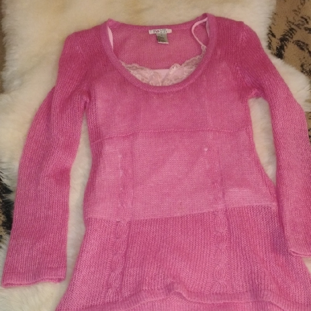 Cute Sheer Knit Sweater/Lace Cammie Set
